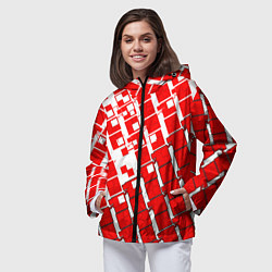 Ветровка с капюшоном женская Киберпанк квадраты красные, цвет: 3D-черный — фото 2
