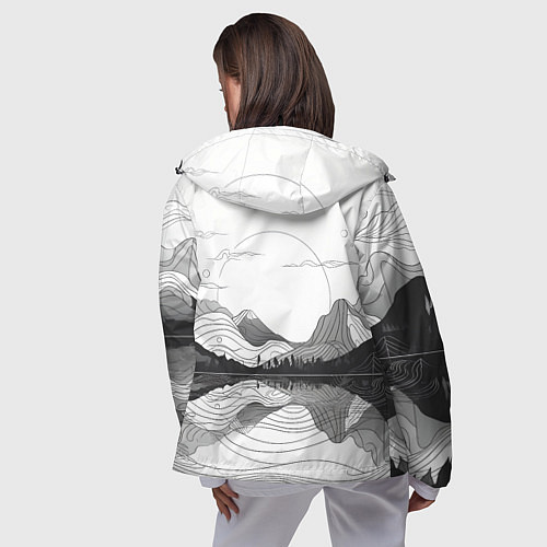 Женская ветровка Минималистичный пейзаж чб / 3D-Черный – фото 4