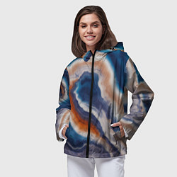 Ветровка с капюшоном женская Текстура агата сине-оранжевая, цвет: 3D-черный — фото 2