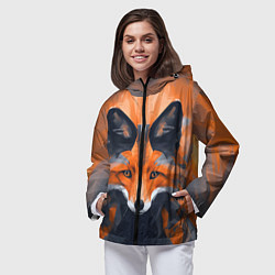 Ветровка с капюшоном женская Нарисованная огненная лиса, цвет: 3D-черный — фото 2