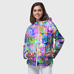 Ветровка с капюшоном женская Яркий неоновый абстрактный Glitch, цвет: 3D-белый — фото 2