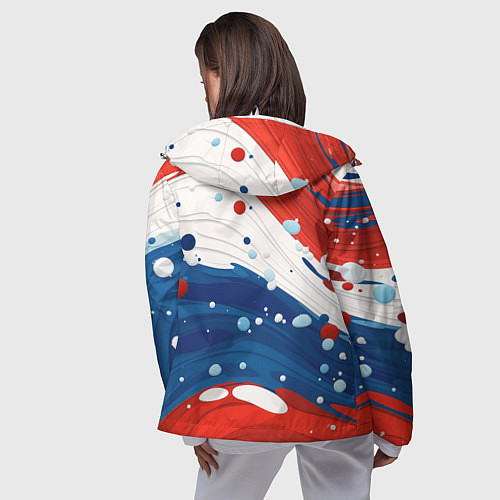 Женская ветровка Триколор брызги краски и герб РФ / 3D-Белый – фото 4