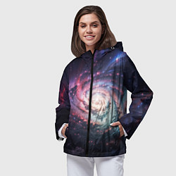 Ветровка с капюшоном женская Спиральная галактика в космосе, цвет: 3D-черный — фото 2