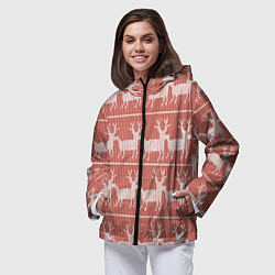 Ветровка с капюшоном женская Классический рождественнский принт с оленем, цвет: 3D-черный — фото 2