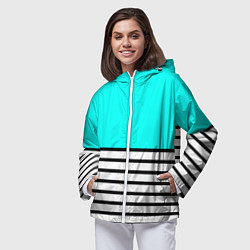 Ветровка с капюшоном женская Полосатый ярко-голубой, цвет: 3D-белый — фото 2