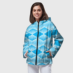 Ветровка с капюшоном женская Бирюзовые белые объемные ромбы, цвет: 3D-черный — фото 2