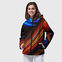 Ветровка с капюшоном женская Смесь ярких линий абстракция, цвет: 3D-черный — фото 2