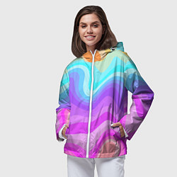 Ветровка с капюшоном женская Неоновая разноцветная волна, цвет: 3D-белый — фото 2