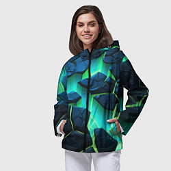 Ветровка с капюшоном женская Разлом объемных зеленых плит, цвет: 3D-черный — фото 2