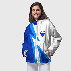 Ветровка с капюшоном женская Флаг России в сердечке - синий, цвет: 3D-белый — фото 2