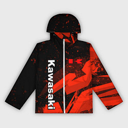 Ветровка с капюшоном женская Кавасаки - красные брызги, цвет: 3D-белый