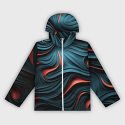 Ветровка с капюшоном женская Сине-оранжевая абстрактная волна, цвет: 3D-белый