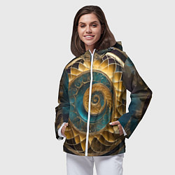Ветровка с капюшоном женская Синий золотой водоворот декоративный орнамент, цвет: 3D-белый — фото 2