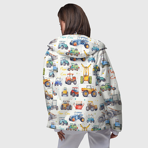 Женская ветровка Акварельные тракторы - детский паттерн / 3D-Белый – фото 4