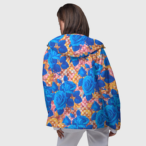 Женская ветровка Цветочный разноцветный узор с розами / 3D-Черный – фото 4