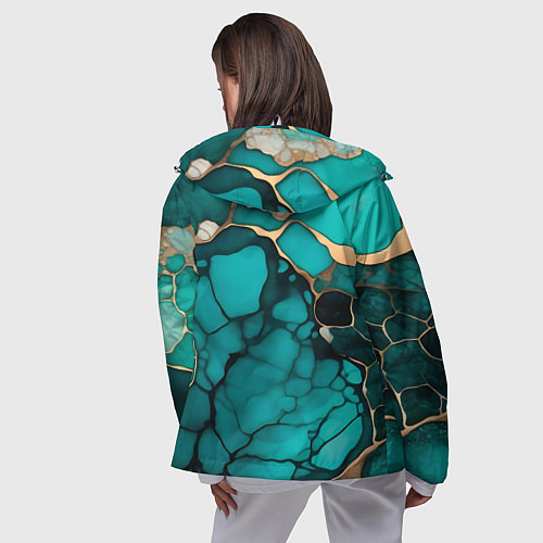 Женская ветровка Зеленый мрамор с золотыми прожилками / 3D-Белый – фото 4