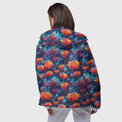 Женская ветровка Футуристические цветы узор / 3D-Белый – фото 4
