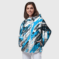 Ветровка с капюшоном женская Спонтанные брызги голубые, цвет: 3D-белый — фото 2