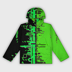 Ветровка с капюшоном женская Кибер-глитч зелёный, цвет: 3D-черный