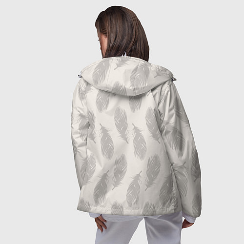 Женская ветровка Бежевый паттерн с перьями / 3D-Белый – фото 4