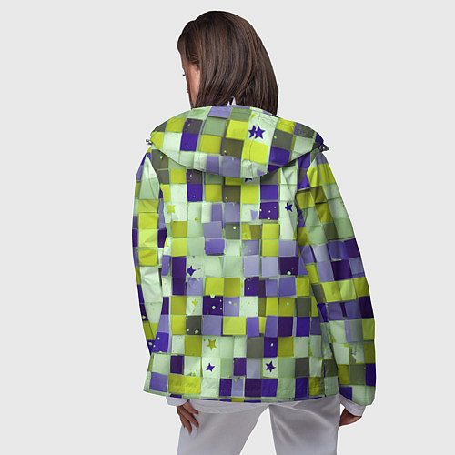 Женская ветровка Ретро квадраты болотные / 3D-Белый – фото 4
