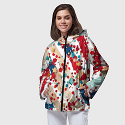 Ветровка с капюшоном женская Новогодние линии красный синий, цвет: 3D-черный — фото 2