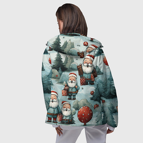 Женская ветровка Рождественский узор с Санта Клаусами / 3D-Черный – фото 4