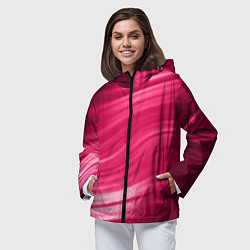 Ветровка с капюшоном женская Абстрактный волнистый узор в красно-розовых тонах, цвет: 3D-черный — фото 2