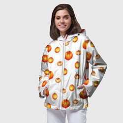 Ветровка с капюшоном женская Оранжевые тыквы - паттерн, цвет: 3D-белый — фото 2