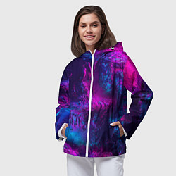 Ветровка с капюшоном женская Неоновая абстракция синий и розовый, цвет: 3D-белый — фото 2
