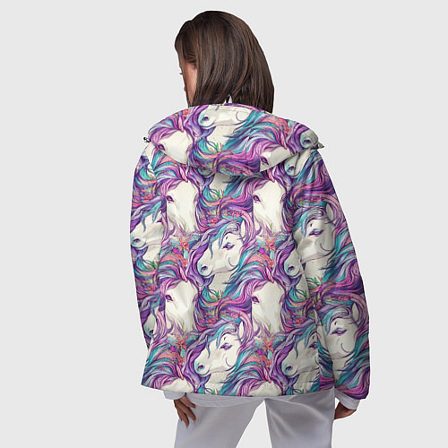 Женская ветровка Морды лошади фиолетовый паттерн / 3D-Белый – фото 4