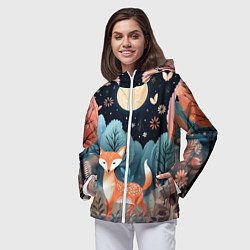 Ветровка с капюшоном женская Лисичка в осеннем лесу фолк-арт, цвет: 3D-белый — фото 2