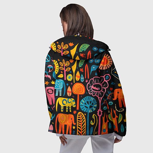 Женская ветровка Африканский узор со слонами - нейросеть / 3D-Белый – фото 4