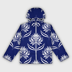 Женская ветровка Абстрактные белые лотосы на синем - паттерн