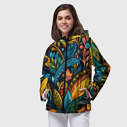 Ветровка с капюшоном женская Растительный узор в бразильском стиле, цвет: 3D-черный — фото 2