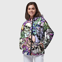 Ветровка с капюшоном женская Черепа с костями паттерн, цвет: 3D-черный — фото 2
