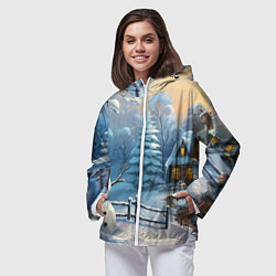 Ветровка с капюшоном женская Новый год и снеговик, цвет: 3D-белый — фото 2