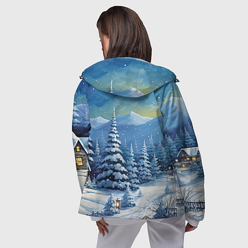 Женская ветровка Новогодние елки в снегу / 3D-Черный – фото 4