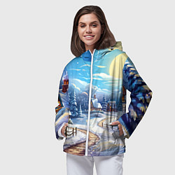 Ветровка с капюшоном женская Новогоднее настроение пейзаж, цвет: 3D-белый — фото 2