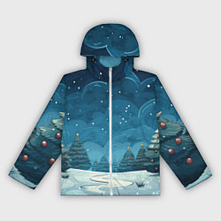 Ветровка с капюшоном женская Зеленые елки новый год, цвет: 3D-белый