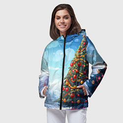 Ветровка с капюшоном женская Большая новогодняя елка, цвет: 3D-черный — фото 2