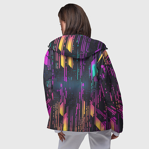 Женская ветровка Киберпанк полосы розовые и жёлтые / 3D-Черный – фото 4