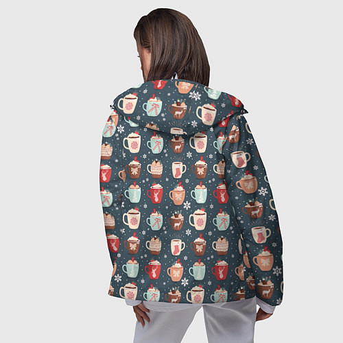 Женская ветровка Кружки какао - зимний новогодний паттерн / 3D-Белый – фото 4