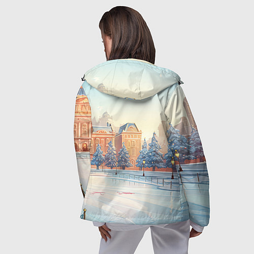 Женская ветровка Новогодняя городская площадь / 3D-Черный – фото 4