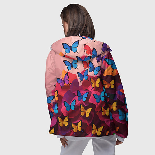 Женская ветровка Разноцветные бабочки - розовые цветы / 3D-Белый – фото 4