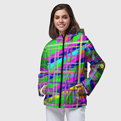 Ветровка с капюшоном женская Неоновые перпендикулярные полосы, цвет: 3D-черный — фото 2
