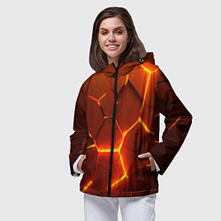Ветровка с капюшоном женская Плиты абстрактные огненные, цвет: 3D-черный — фото 2
