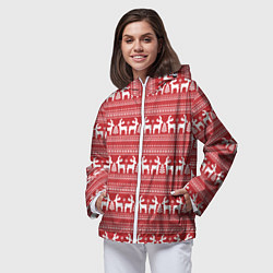 Ветровка с капюшоном женская Новогодние олени, цвет: 3D-белый — фото 2