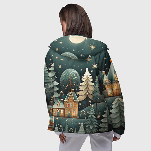 Женская ветровка Снежная деревня в праздничном наряде / 3D-Черный – фото 4