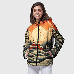 Ветровка с капюшоном женская Белоснежные сугробы и зимние забавы, цвет: 3D-черный — фото 2